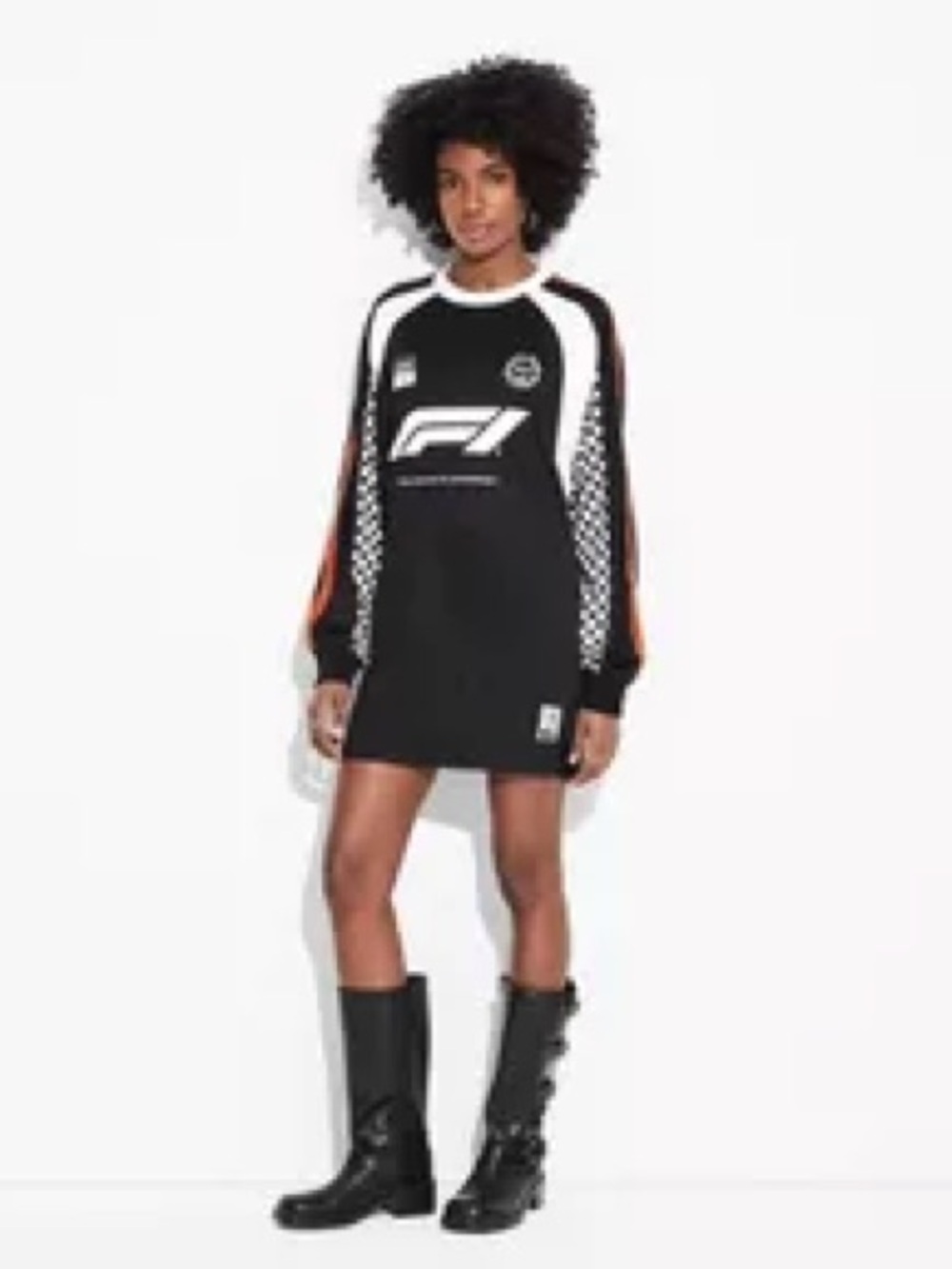 Black Formula 1 Dress with Racing Graphics